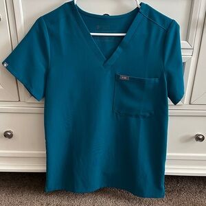 Figs Catarina Caribbean Blue V-Neck Scrub Top